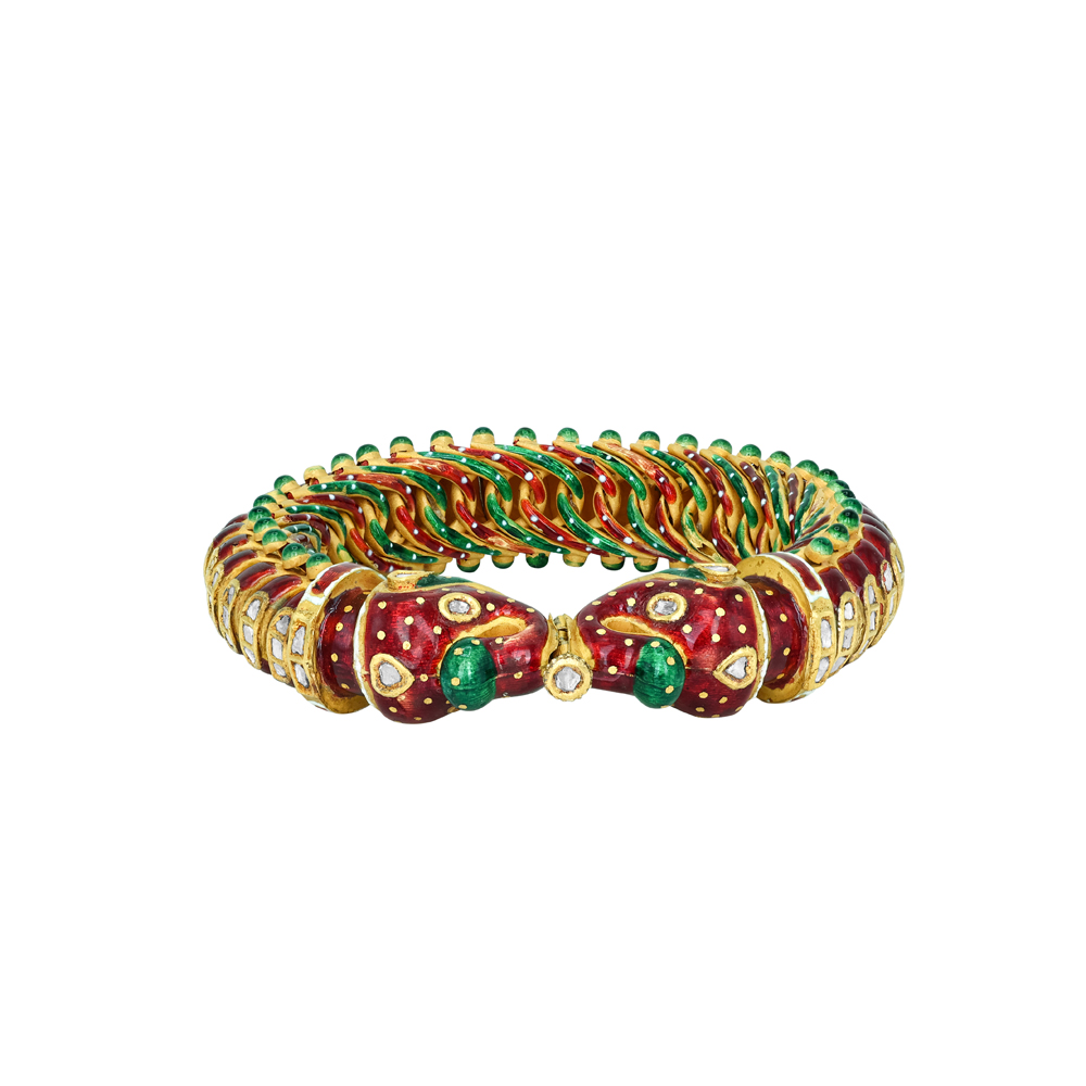 Polki Bracelet with Red-Green Enamel